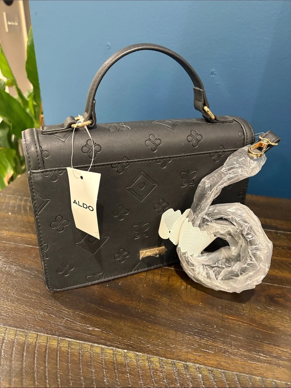 ALDO Black Top-Handle Satchel with Gold Hardware